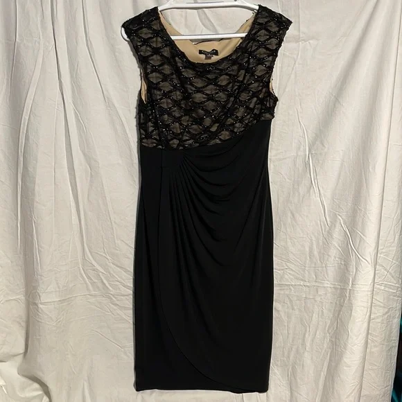 Connected Apparel Dress 8 Black Sparkle Drape Nwot Stretch Formal Mother Bride - Picture 1 of 10